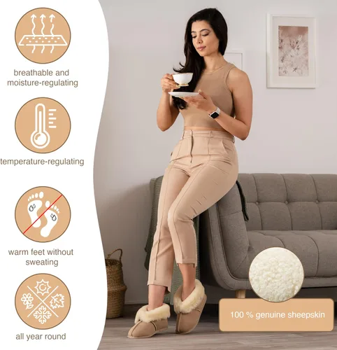 Vista 7 de Rohn Moden Chalet de piel de oveja para hombres y mujeres, piel de oveja auténtica, unisex, perfectas para el invierno (beige)