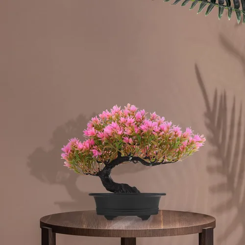 Vista 5 de ERINGOGO Simulación de bienvenida, pino zen, árbol bonsái falso, plantas en maceta, decoración artificial de escritorio, pino falso, decoración