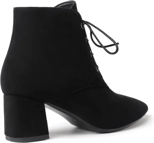 Vista 5 de Eldof Botines de mujer con tacón bajo y grueso, puntera puntiaguda, con cordones, cómodas botas para caminar