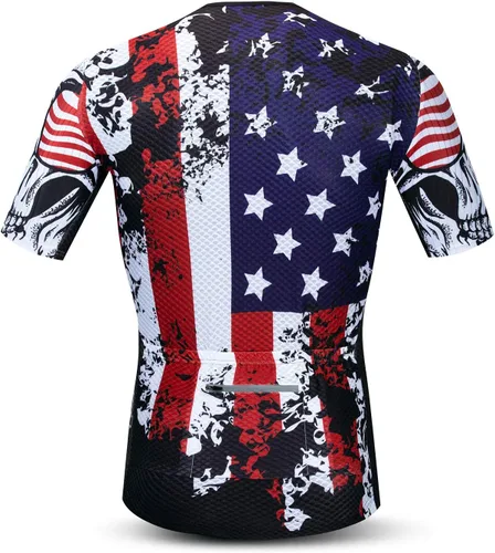 Vista 2 de JPOJPO Maillot de ciclismo para hombre, camisetas de ciclismo S-3XL, poliéster, cremallera reflectante, 4 bolsillos