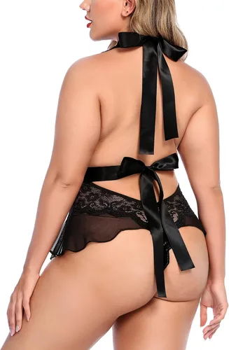Vista 5 de Avidlove Lencería de talla grande para mujer, cuello en V profundo, lencería de encaje, camisón de encaje