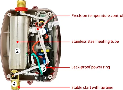Vista 5 de Mini calentador de agua caliente instantáneo eléctrico de 110 voltios, calentador de agua en línea instantáneo debajo del fregadero bajo demanda