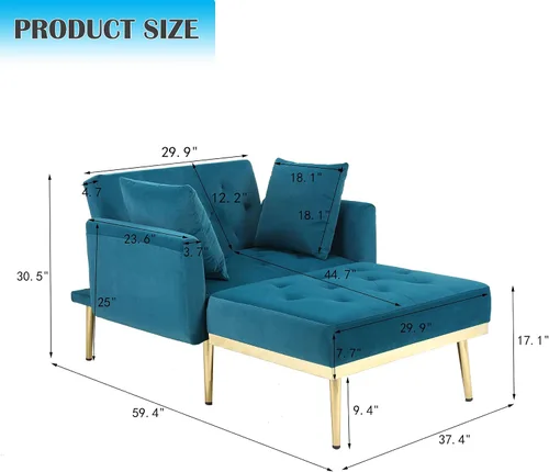 Vista 2 de BEEY Sofá individual de tela, cómodo sillón tapizado, muebles de sala de estar, sofá biplaza azul marino de 53 pulgadas, sofás pequeños