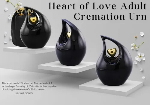 Vista 2 de Urna de cremación Heart of Love para cenizas humanas - Hermosa urna conmemorativa ERN para adultos - ERN decorativa para seres queridos - Urna Negro