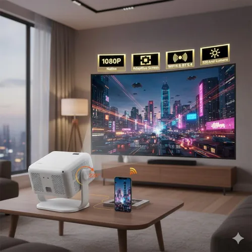 Vista 3 de Mini proyector inteligente con WiFi y Bluetooth, proyector portátil nativo 1080P Full HD con enfoque automático y Keystone, aplicaciones integradas