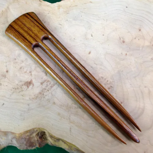 Vista 7 de JWL (1) Horquilla de madera de teca de tres puntas de 6 pulgadas para el pelo recto, estilo hawaiano
