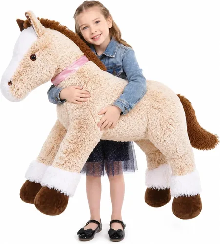 Vista 11 de MaoGoLan Peluche de caballo grande para niño, juguete de peluche de caballo grande para niña, poni montable de peluche para niños, almohada de felpa