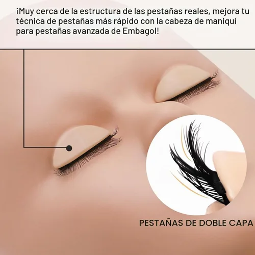 Vista 2 de Cabeza de maniquí para pestañas Embagol con 2 capas de párpados reemplazables, párpados de doble capa de repuesto para la práctica y el Cabeza