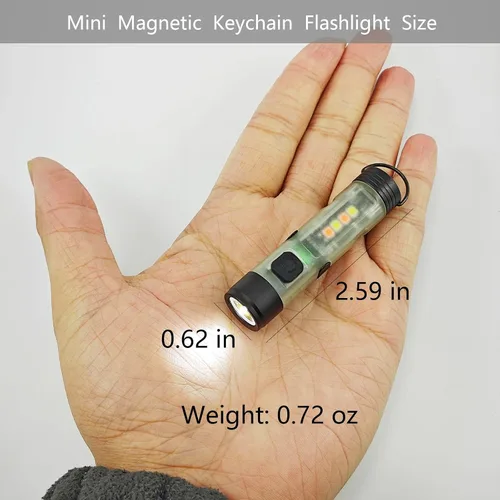 Vista 5 de Paquete de 3 mini linterna recargable EDC con llavero de 300 lúmenes, USB C recargable, luz de flash, mini llavero portátil compacto con clip