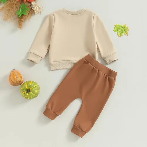 Vista 7 de Muasaaluxi Traje de Halloween para bebé recién nacido, sudadera con cuello redondo y calabaza, pantalones deportivos para otoño e invierno, 0-3T