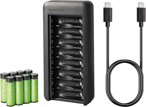 Vista 8 de Amazon Basics - Cargador de batería para pilas recargables AA y AAA NiMh - Enchufe NA, 4 bahías, negro