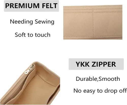 Vista 4 de Doxo Organizador de bolso para bolsos y bolsos, organizador de bolsa de fieltro con cremalleras, se ajusta a LV Nice Mini y más. (fieltro beige)