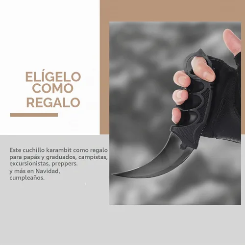 Vista 3 de Cuchillo Karambit de hoja fija de 3 piezas, herramienta de campamento, cuchillo de caza al aire libre con funda y cable, adecuado para senderismo
