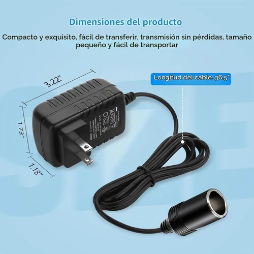 Vista 6 de Convertidor de 110V a 12V, adaptador de encendedor de cigarrillos para coche - Convertidor de CA a CC (110V-240V a 12V), adaptador de corriente