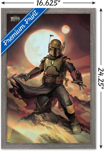 Vista 3 de Trends International Star Wars: The Book of Boba Fett - Póster de pared de Boba on Tatooine, 14.725 x 22.375 pulgadas, versión enmarcada de madera