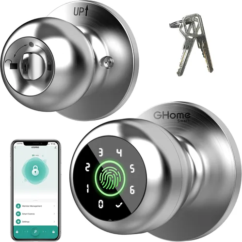Vista 12 de GHome Smart Cerradura de puerta de huellas dactilares, perilla de puerta inteligente 3 en 1 con control de aplicación y llave, bloqueo automático