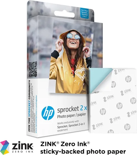 Vista 7 de HP Sprocket - Impresora fotográfica portátil de 2ª edición, piñón, papel fotográfico de zinc (50 hojas), papel fotográfico precortado