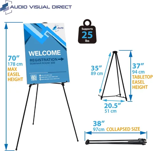 Vista 3 de Caballete de visualización telescópico de aluminio ligero, 70 pulgadas, negro