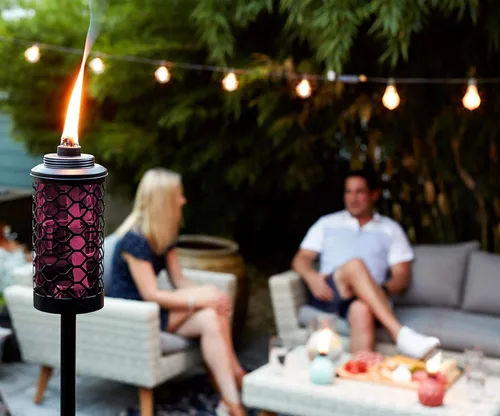 Vista 4 de TIKI Antorcha convertible de cristal de panal de abeja de 65 pulgadas, iluminación decorativa de exterior burdeos para decoración de patio, césped