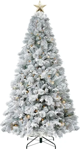 Vista 14 de Naomi Home Darla - Árbol de Navidad flocado de nieve preiluminado de 7.5 Esmerilado con proyector