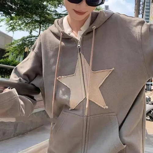 Vista 4 de Y2k Harajuku - Sudadera con capucha y cremallera gótica punk para mujer