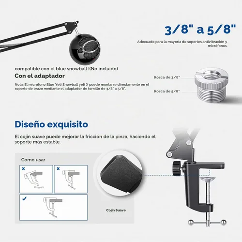 Vista 6 de Neewer: Micrófono ajustable de Suspension Boom Scissor Arm Stand, soporte de micrófono compacto de acero durable para estaciones de radio estudio