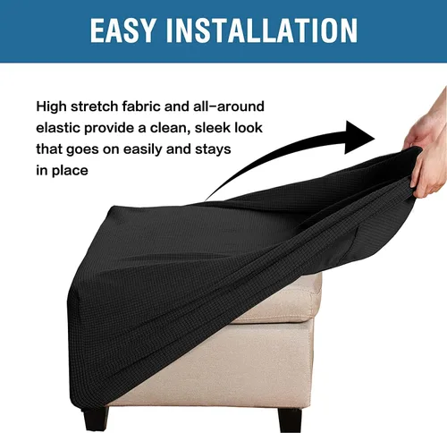 Vista 6 de ADPON Fundas otomanas cuadradas, fundas otomanas, protector de taburete de almacenamiento plegable, parte inferior elástica, tela jacquard de Negro