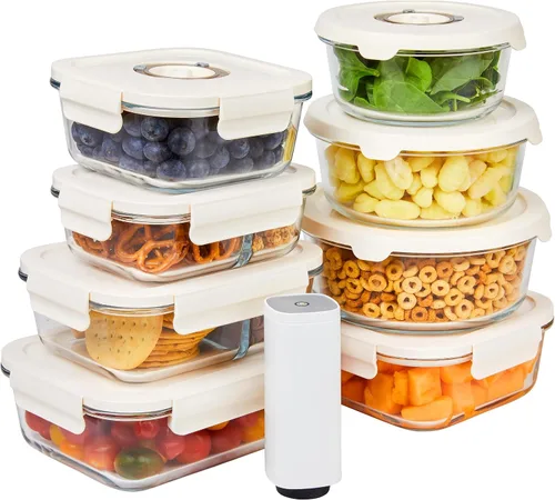 Vista 10 de HOLDN' STORAGE - Recipientes de almacenamiento de alimentos con sellado al vacío, juego de 4 Glass Containers, One Electronic Pump, Keep Food