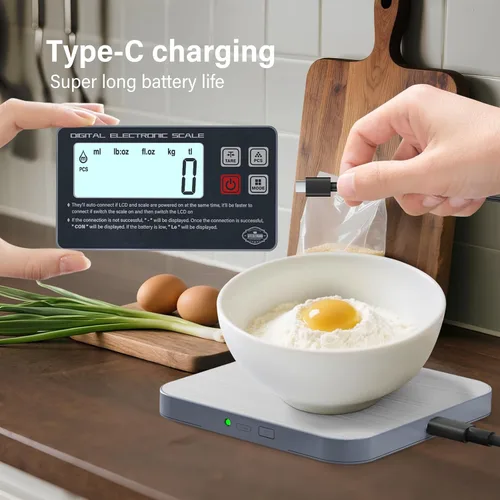 Vista 5 de Báscula Digital Recargable para Alimentos de Cocina - Pantalla Desmontable Báscula Electrónica de Peso para Hacer Pan y Preparar Café, Plataforma