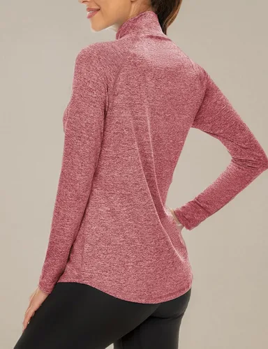 Vista 5 de LURANEE Sudadera de manga larga con cremallera de 14 para mujer, UPF 50+, para senderismo, correr, entrenamiento