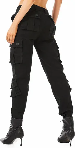 Vista 2 de Raroauf Pantalones cargo de algodón para mujer, estilo militar, combate, pantalones capri con 8 bolsillos