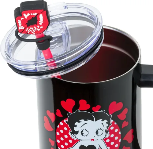 Vista 5 de Silver Buffalo Betty Boop Core - Vaso de acero inoxidable con tapa para pajilla, tapa, popote y asa, 40 onzas