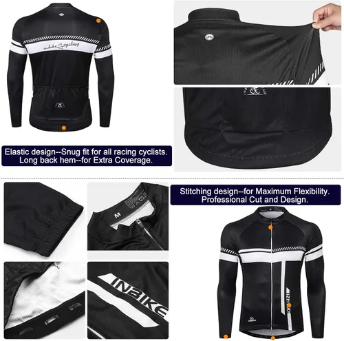 Vista 4 de INBIKE Men's Cycling Jersey Set Moisture Wicking Breathable Full Zip Long Sleeve Bike Shirt with 3D Padded Sports Pants
