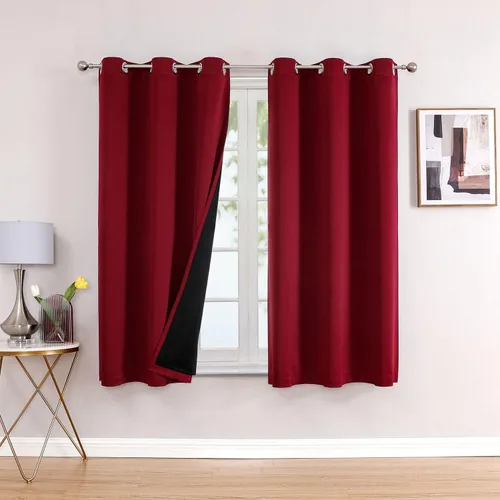 Vista 68 de ChrisDowa Cortinas 100% opacas de 63 pulgadas de largo para dormitorio con forro negro, 2 capas gruesas totalmente opacas con aislamiento térmico