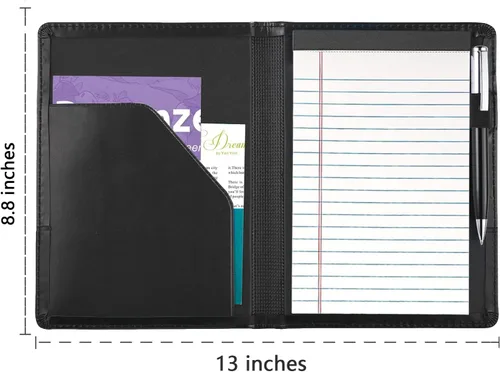 Vista 5 de Carpeta/Portafolio con Bloc, Mini Carpeta Portafolio con Bloc 5 x 8 Bloc de Escritura Tamaño Legal, Organizador de Documentos A5 para Hombres