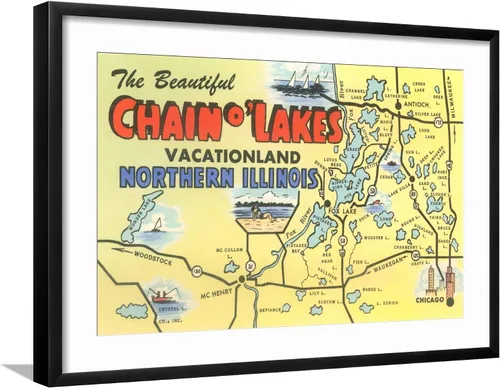Vista 14 de AllPosters Póster decorativo para pared con mapa de Chain O'Lakes, Illinois sobre marco negro, 18 x 12 pulgadas