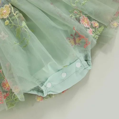 Vista 5 de Vestido de verano para bebé niña, con tirantes ajustables, sin espalda, bordado floral, tutú de cumpleaños