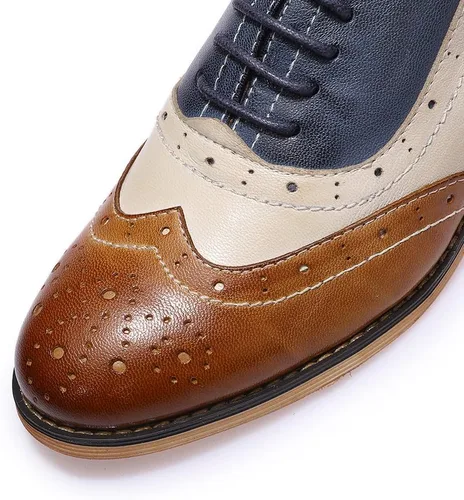Vista 3 de Mona flying Zapatos de cuero perforados con cordones Oxfords Brogue Wingtip Derby para mujer