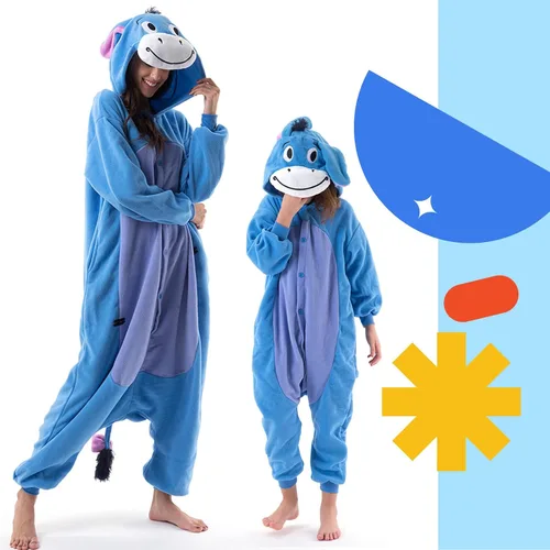 Vista 2 de Beauty Shine Disfraz unisex de dibujos animados para adultos, para Halloween, Navidad, pijama, mameluco de felpa para cosplay