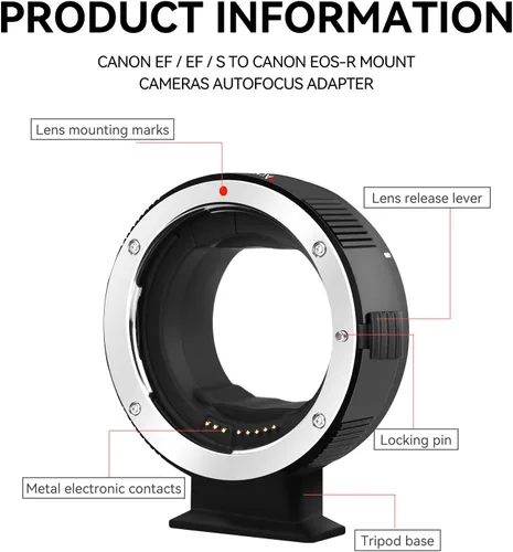 Vista 5 de 7artisans - Adaptador de lente EF-EOS R, anillo convertidor de lente de enfoque automático, compatible con Canon EF/EF-R y cámara Canon EOS R-Mount