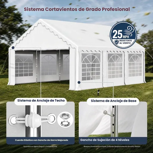 Vista 6 de PHI VILLA Carpa para Fiestas de Servicio Pesado de 20'x16' para Exteriores, Gran Toldo Comercial, Refugio para Eventos de Boda con Paredes Laterales