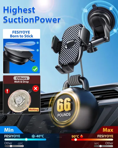 Vista 4 de FESIYOYE - Soporte para teléfono de automóvil [ventosa de 360° de grado militar] Soporte de teléfono para tu automóvil, accesorios universales