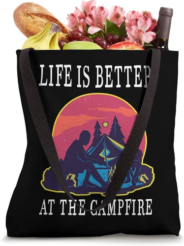 Vista 4 de Life Is Better At The Campfire Camping Saying Happy Camper Bolsa de mano Blanco 16 pulgadas