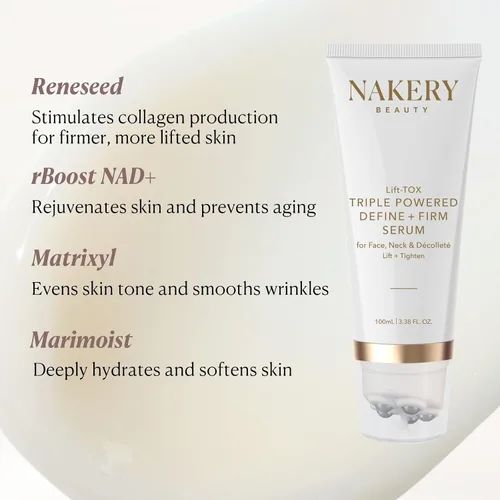 Vista 2 de Nakery Lift-Tox Define & Firm Tratamiento de estiramiento facial con NAD+ y refuerzo de colágeno, rodillo de cuello y mandíbula para piel flácida