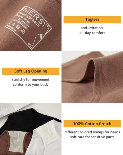 Vista 5 de INNERSY - Calzones de algodón con estilo hipster para mujer, disponible en tallas normales y tallas grandes, paquete de 6