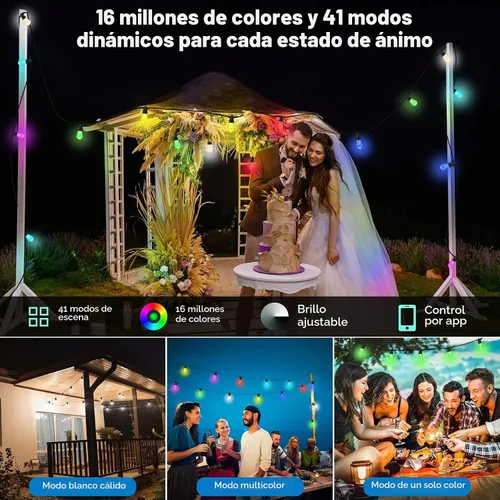 Vista 2 de TviewSmart Outdoor String Lights, 52FT 20 RGBW LED Bulbs, Patio Lights