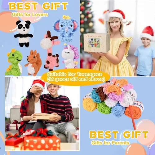 Vista 8 de Alutaba Kit de ganchillo de 6 piezas para principiantes, kits de animales de ganchillo para adultos con tutoriales de videos paso a paso, kit