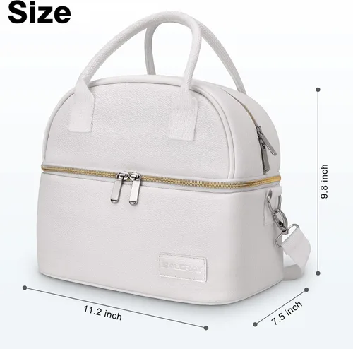 Vista 6 de BALORAY Bolsa de almuerzo para mujeres y hombres, lonchera de doble cubierta para adultos, bolsa de almuerzo de piel sintética, bolsas de almuerzo