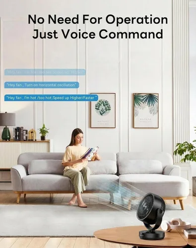 Vista 6 de PNTCK Ventilador circulador de aire para dormitorio, ventilador de mesa oscilante silencioso con 4 velocidades, control remoto, oscilación de 90°