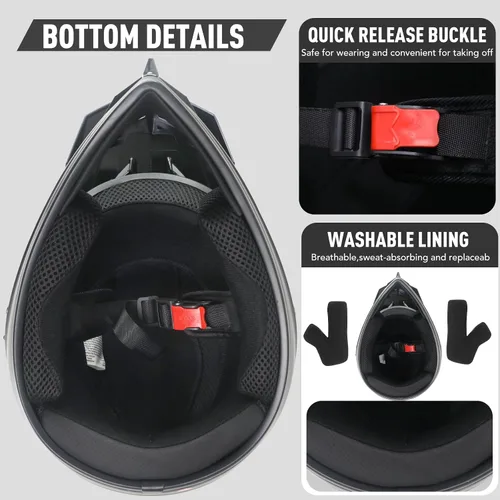 Vista 5 de Casco de motocross para niños jóvenes, casco de motocicleta todoterreno con (gafas, guantes, máscara), juego de 4 piezas, casco de cara completa